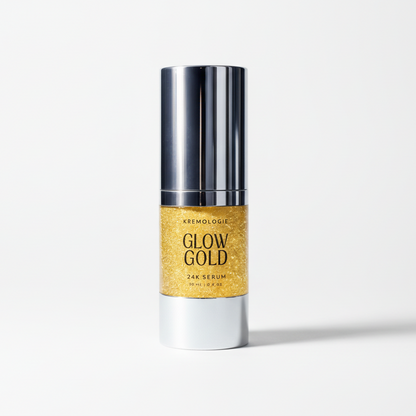 KREMOLOGIE Skincare serum bottle labeled 'Glow Gold' on a white background