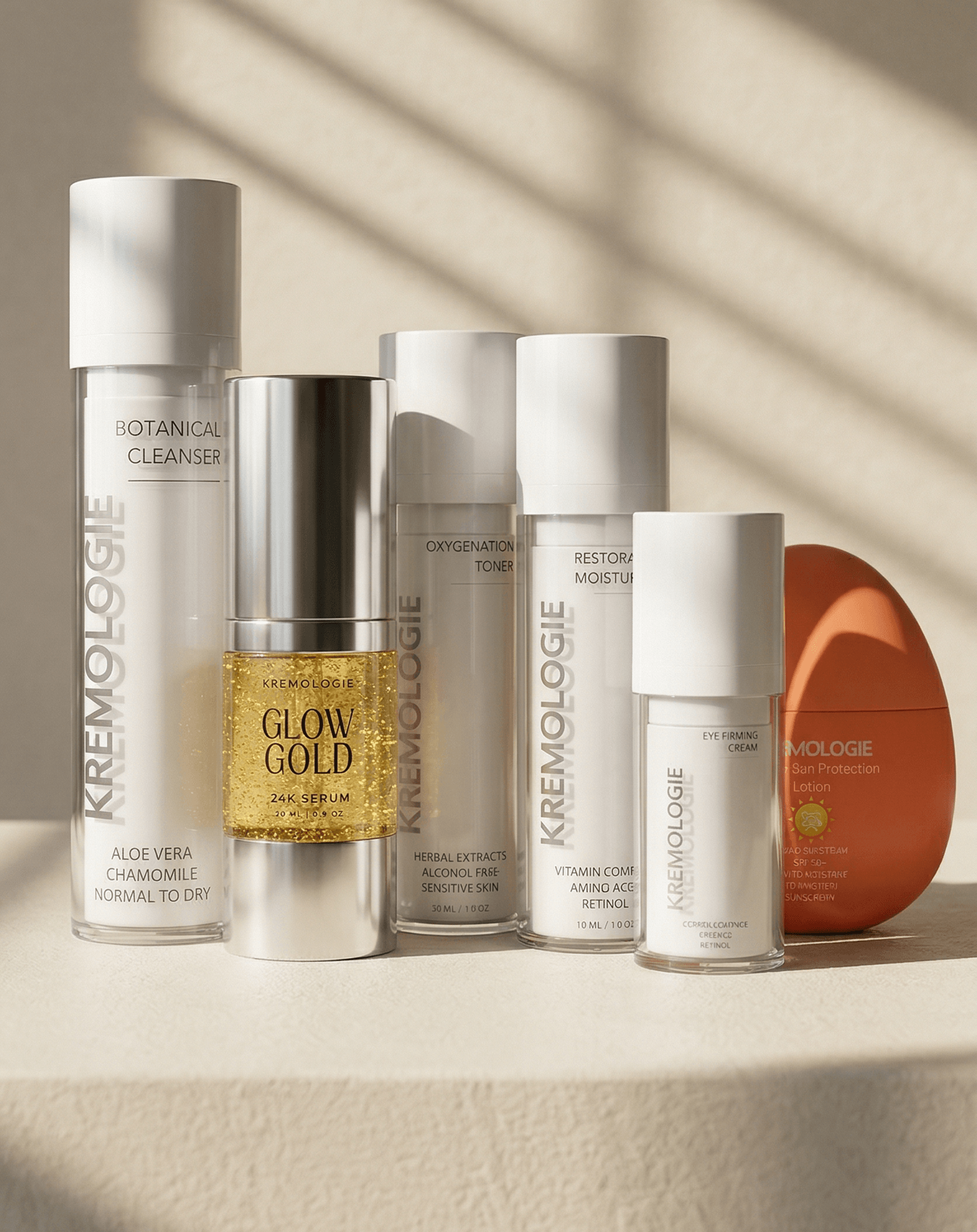 Calm & Restore skincare system by KREMOLOGIE is a complete 6- step routine for sensitive, reactive and redness-prone skin.  It helps cleanse, hydrate, strengthen the skin barrier, reduce visible irritation, and support healthy aging while protecting skin.