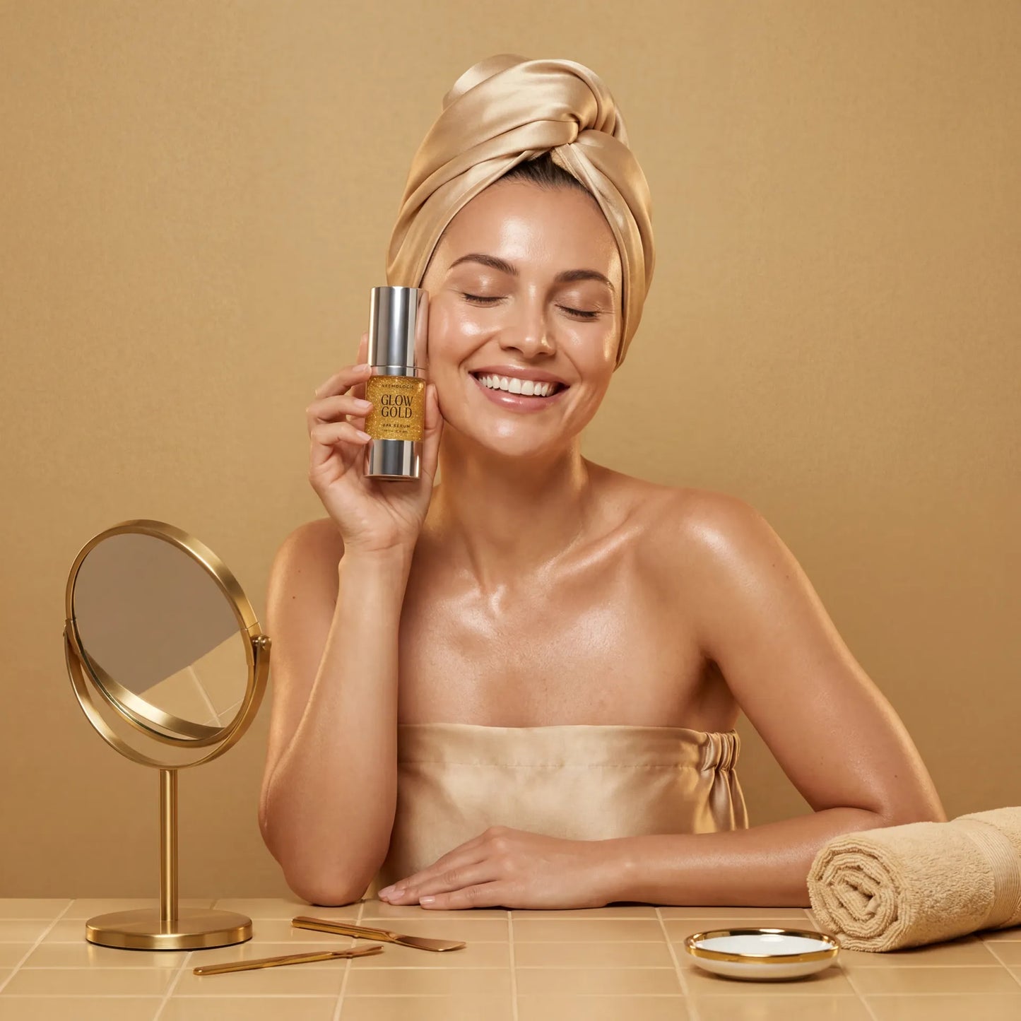 KREMOLOGIE glow gold serum Model Product Photo